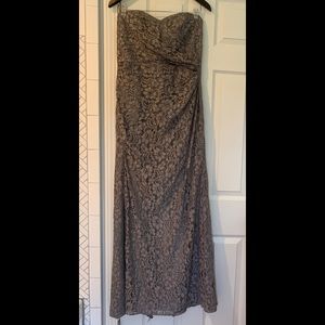 David’s Bridal Gray Lace Strapless Gown size 10